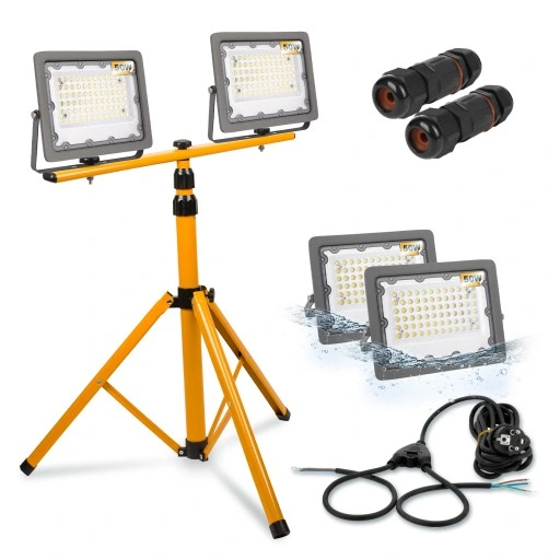 Halogen LED Statyw Stojak Budowlany Naświetlacz 2x50W /100W Przewód Mufa