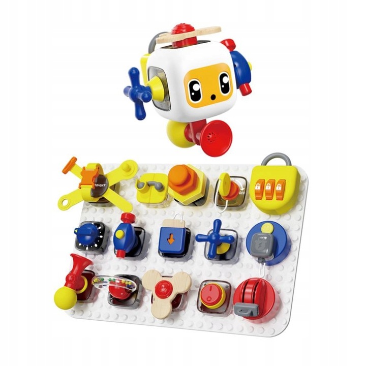 Tablica manipulacyjna z kostką i doczepianymi elementami 12 mies.+ TOPBRIGH