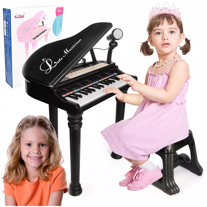 PIANINKO DLA DZIECI EDUKACYJNE ORGANKI NAUKA GRY MIKROFON PIANINO + TABORET