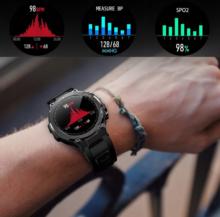 MOCNY WOJSKOWY ZEGAREK MĘSKI SMARTWATCH PULSOMETR ROZMOWY SMS POLSKIE MENU