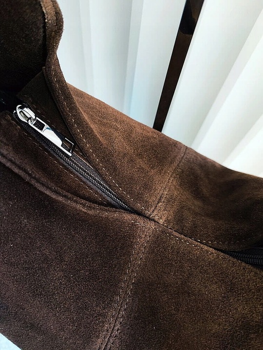 Laura Biaggi torebka shopper worek skóra naturalna zamszowa brązowa