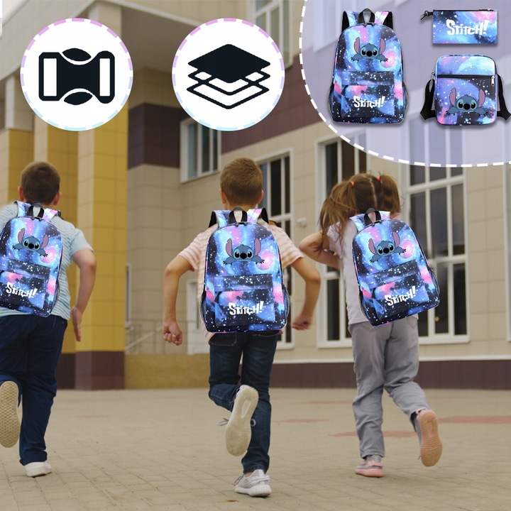 STICH PLECAK SZKOLNY ZESTAW PIÓRNIK TORBA 3W1 Lilo i Stitch, Wielokolorowy