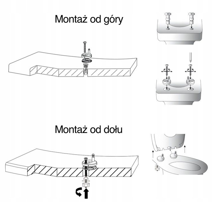 Deska sedesowa wolnoopadająca wypinana UNIWERSALNA owalna WC kołki + śruby