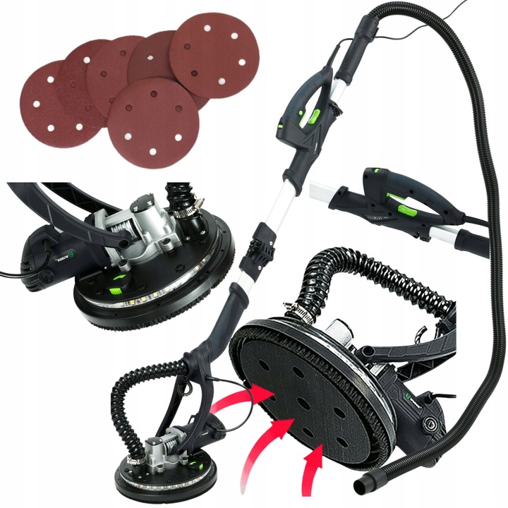 SZLIFIERKA DO GIPSU GLADZI TYNKU ZYRAFA Z PODŚWIETLENIEM LED BEZPYŁOWA