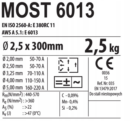 ELEKTRODY RUTYLOWE MOST 6013 (różowe) 2,5mm 2,5kg