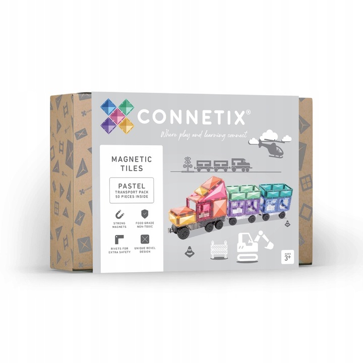 Connetix klocki magnetyczne pociąg Pastel Transport Pack 50 el.