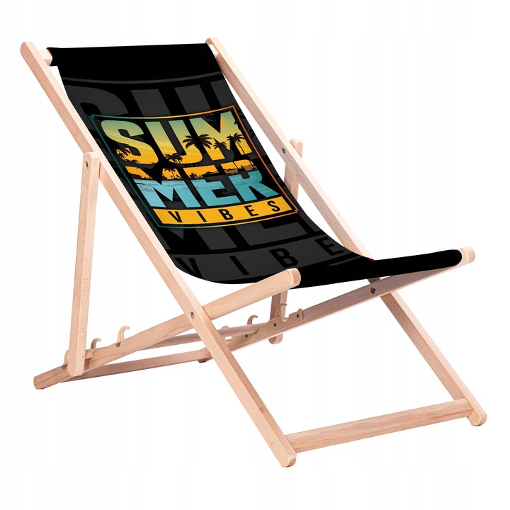 Leżak Drewniany z Gotowymi Nadrukami Summer Vibes Black Bukowe Leżaki KN138