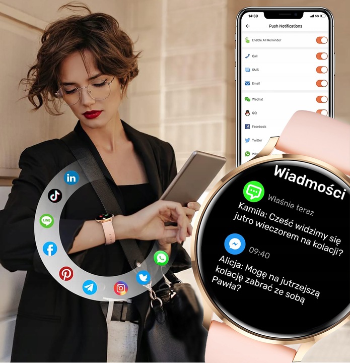 SMARTWATCH DAMSKI Z FUNKCJA ROZMOWY SPORT PULS POMIARY MENU PL SMART WATCH