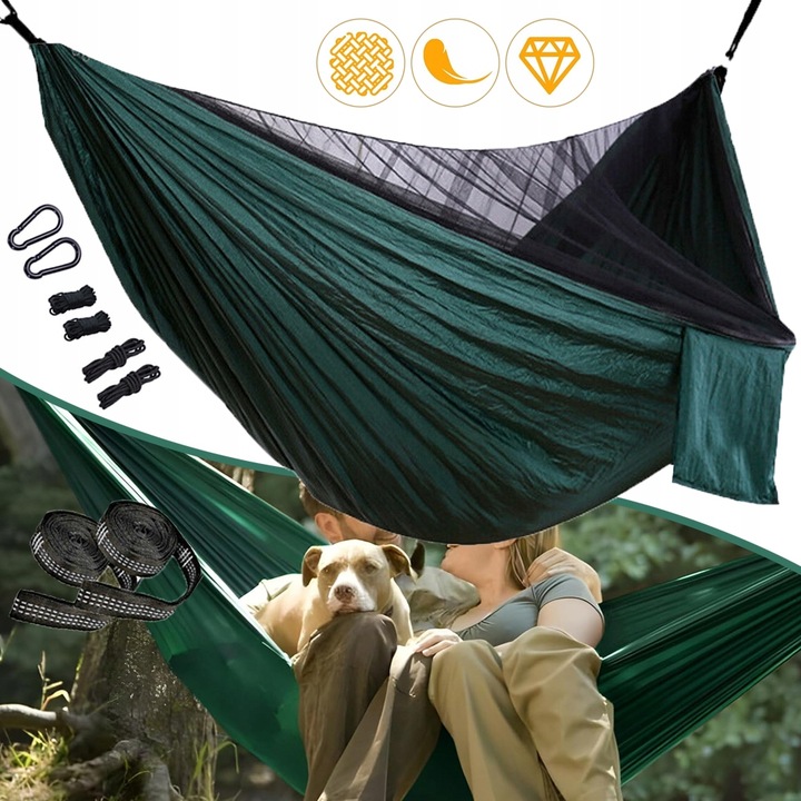 HAMAK KEMPINGOWY Z MOSKITIERĄ, HAMAK PODRÓŻNY DO UŻYTKU NA ZEWNĄTRZ, 270 CM