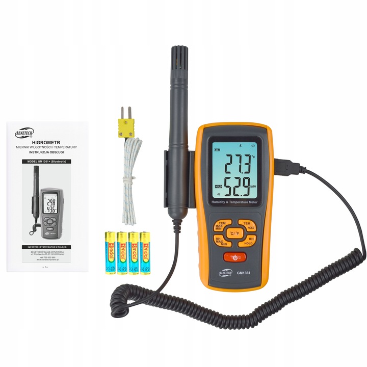 HIGROMETR WILGOTNOŚCIOMIERZ MIERNIK WILGOTNOŚCI TEMPERATUR POWIETRZA BT LCD