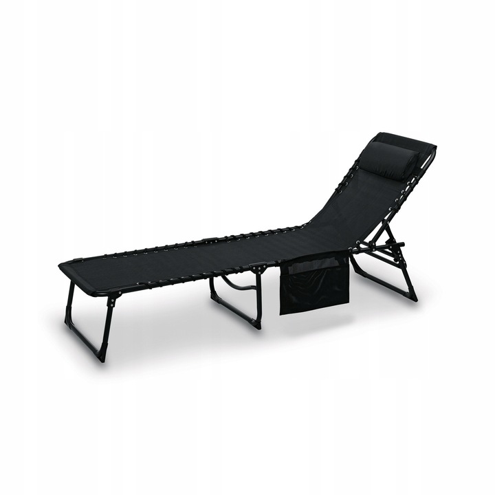 LEŻAK OGRODOWY Leżanka na PLAŻĘ CZARNY Regulowany KIESZONKA Tadar 4 pozycje
