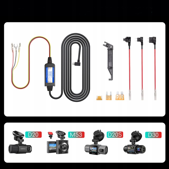 Zestaw Przewodów Do Kamery Samochodowej Micro USB TYP KABEL ACC, BATT ,GND