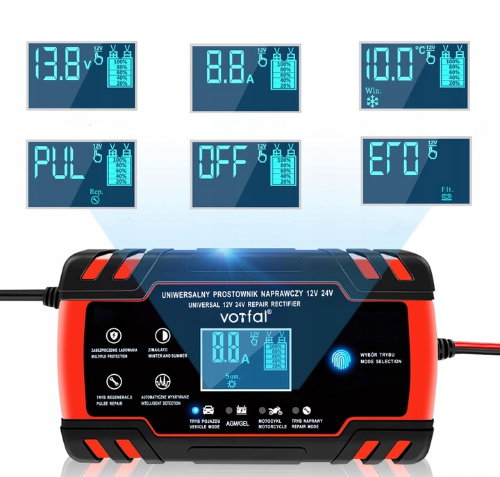 ŁADOWARKA PROSTOWNIK DO AKUMULATORA 12/24V AGM ŻEL