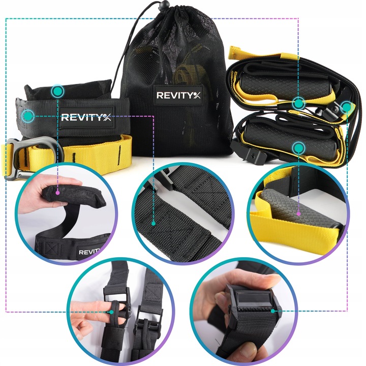 TAŚMY DO ĆWICZEŃ TRX CROSSFIT PASY TRENINGOWE Z AKCESORIAMI WYSOKA JAKOŚĆ