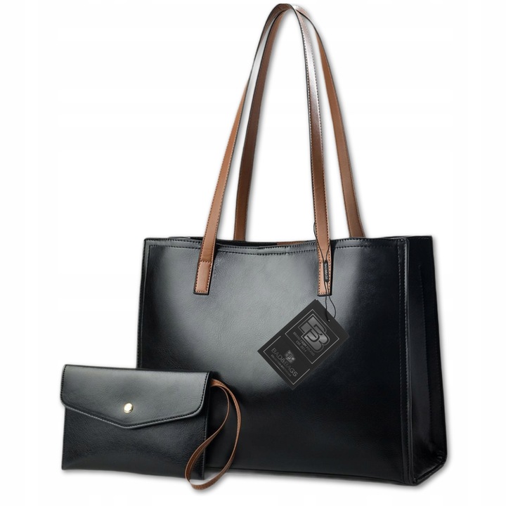 Torebka Shopper Damska CZARNA Torba Na Ramię Duża A4 SKÓRZANA Shopperka