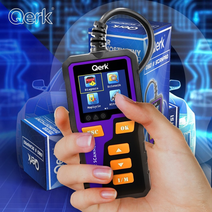 INTERFEJS DIAGNOSTYCZNY TESTER OBD2 POLSKIE MENU QERK T51 KOLOROWY ELM327