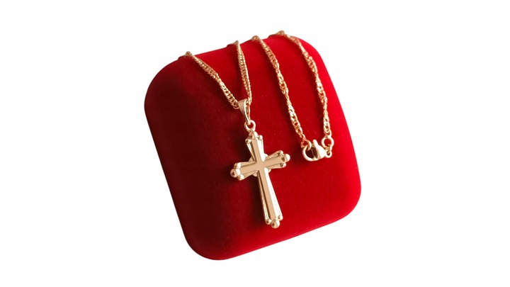 złoty łańcuszek krzyżyk na komunię na chrzest medalik komunijny + PUDEŁKO