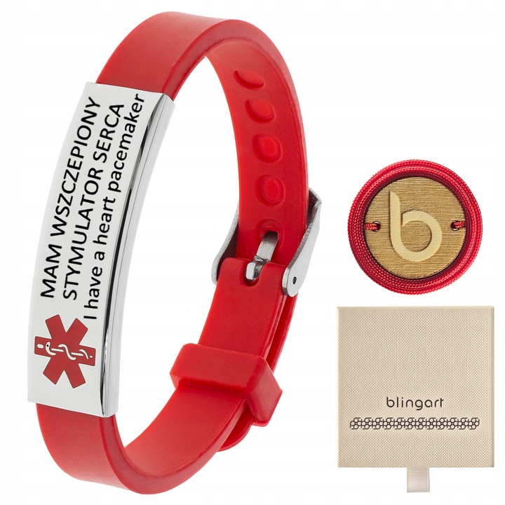 Bransoletka z grawerem męska ratunkowa czerwony kauczuk regulowana BLINGART
