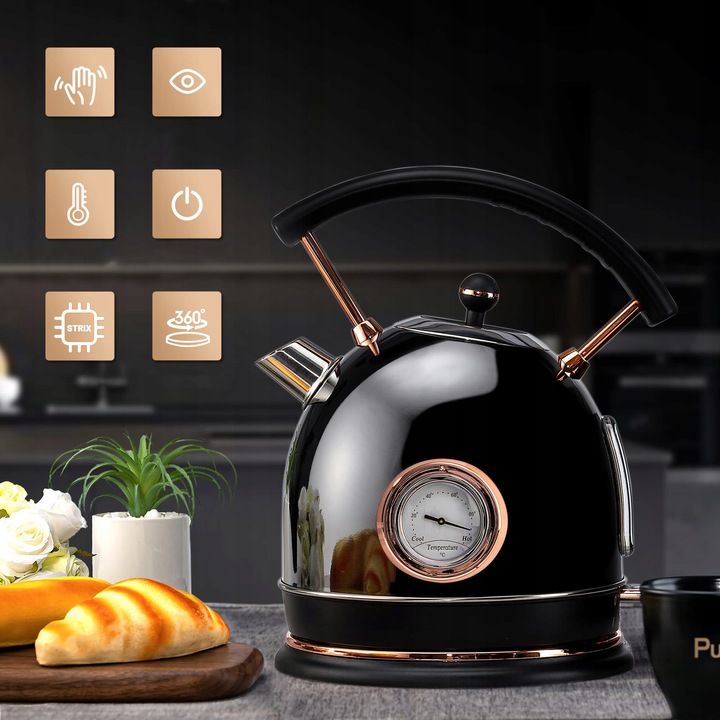 CZAJNIK ELEKTRYCZNY BEZPRZEWODOWY LED MODNY 1,8L 1500W INOX Z TERMOMETREM