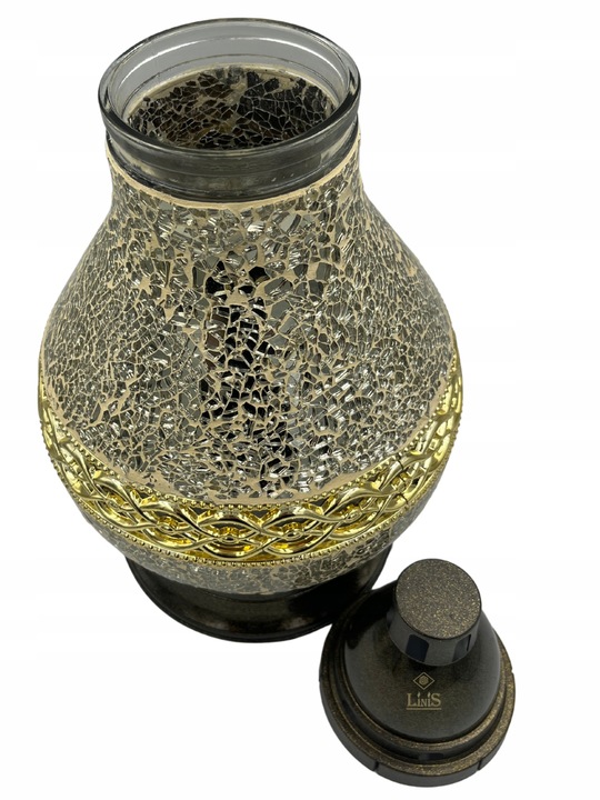 Znicz Lampion Karafka Witraż Lustro Biało-złoty piękne zdobieniee 38cm!