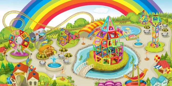 Klocki magnetyczne PANELE KONSTRUKCYJNE edukacyjne kolorowe 3D zestaw 128el