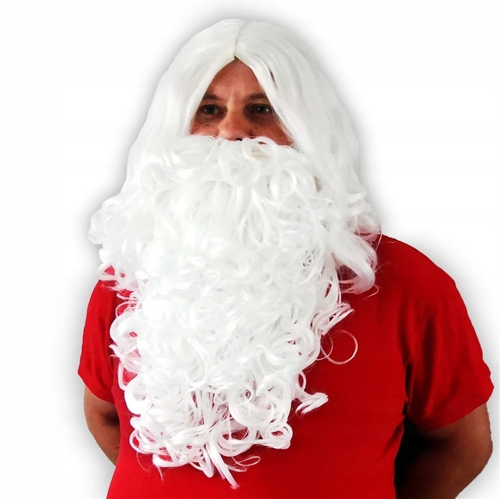 TEATRALNA broda Mikołaja WŁOS syntet. GĘSTA 50cm MOŻNA PRAĆ MLECZNA BIEL