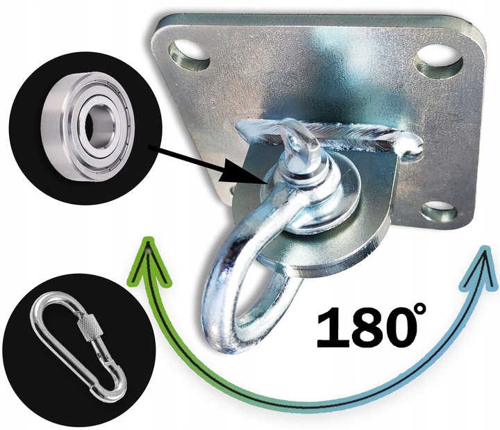 Mocowanie sufitowe z ŁOŻYSKIEM szeklą hak montażowy 180 stopni OCYNKOWANY