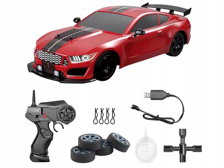 DUŻY Samochód Zdalnie Sterowany Auto RC Do Driftu Led Dym 4x4 MUSTANG DRIFT