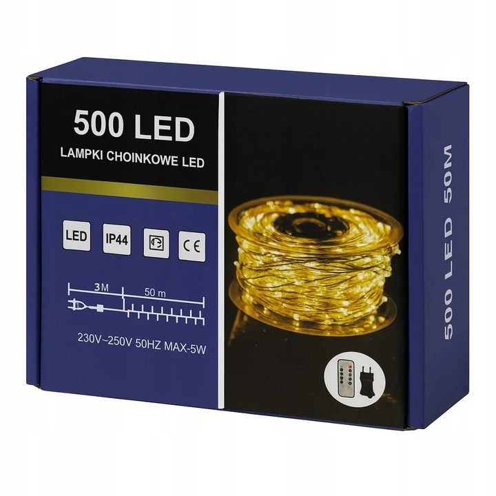 Lampki choinkowe 500 LED mikro drucik 50m IP65 pilot