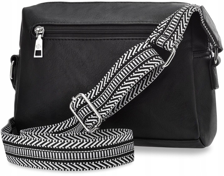 Torebka Damska Na Ramię Z Paskiem Crossbody Skóra Eko Czarna Solidna