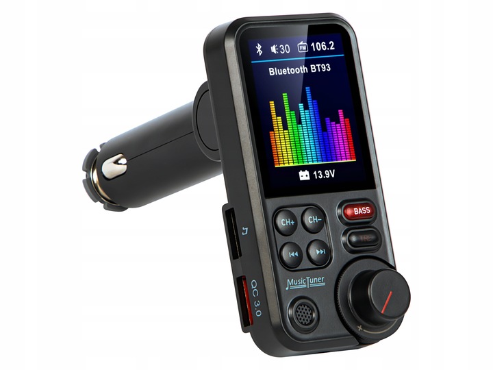 TRANSMITER BLUETOOTH 5.0 FM ZESTAW GŁOŚNOMÓWIĄCY QC3.0 SD BASS DUŻY LCD 24V