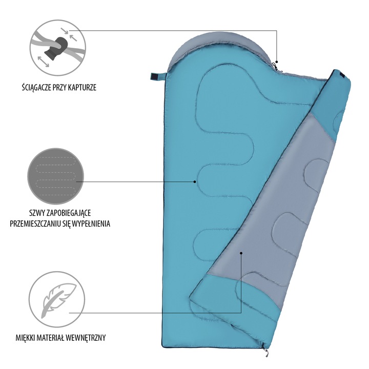 Trwały śpiwór turystyczny na camping biwak pod namiot z kompresją Nils