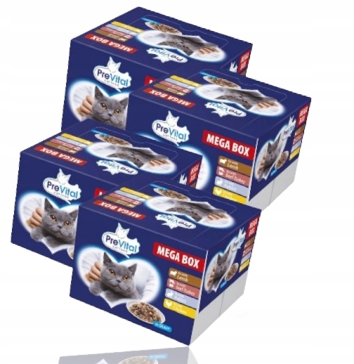 MOKRA KARMA DLA KOTA MIX 4 SMAKÓW MEGABOX 96X100G SASZETKI W SOSIE PREVITAL