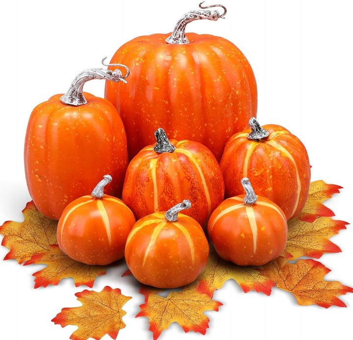 Dynia ozdoba jesienna sztuczne dynie Halloween zestaw 7 szt białe