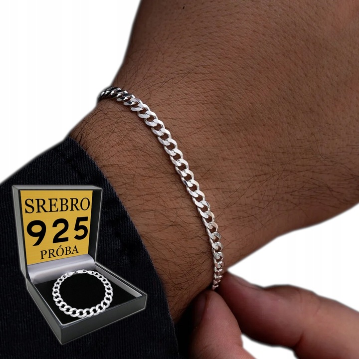 SREBRNA BRANSOLETKA MĘSKA SREBRO 925 DIAMENTOWANA PANCERKA NA PREZENT PEŁNA