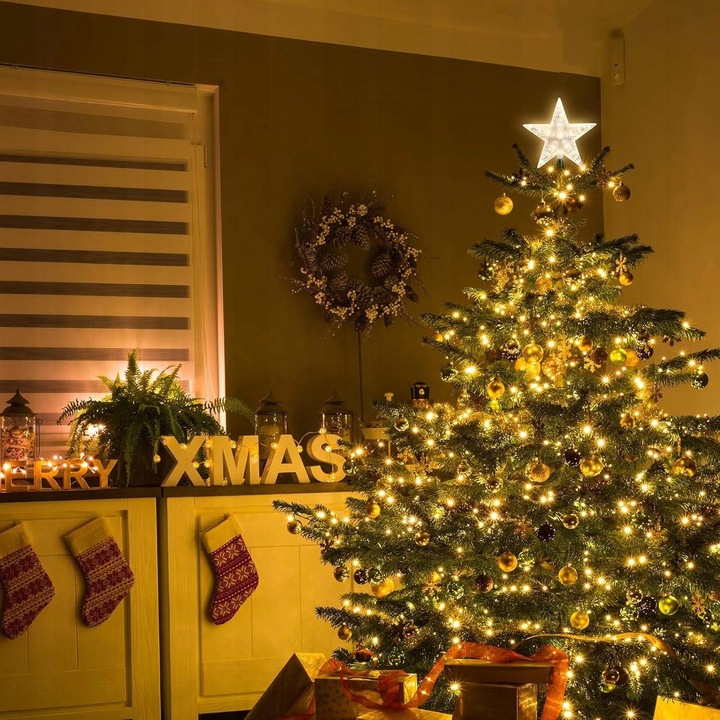 Czubek Na Choinkę Z 31 LED Czubek W Kształcie Gwiazdy, Lampki Choinkowe