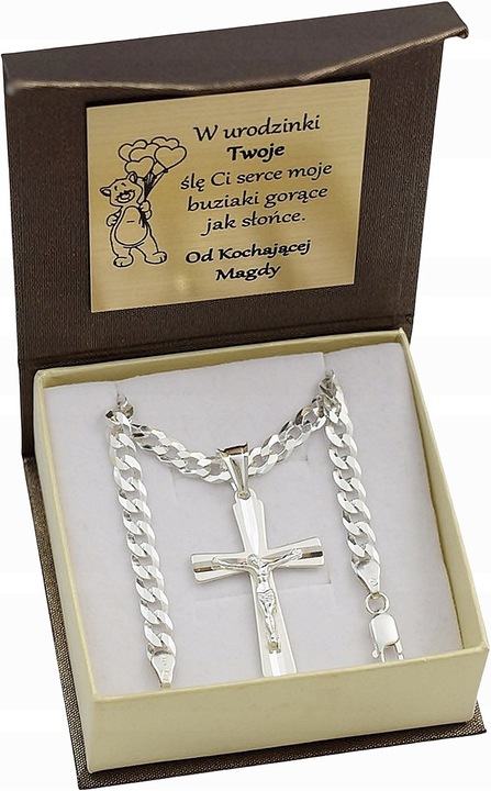 Łańcuszek Męski Srebrny Pancerka 5,00 mm z Krzyżykiem pr 925 Grawer Gratis