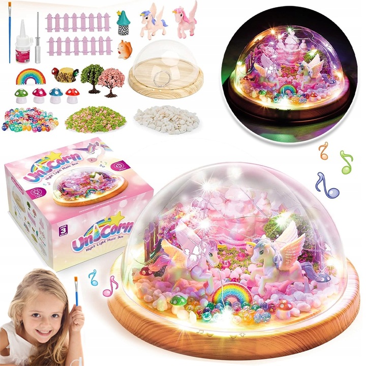 ZESTAW LAMPKA NOCNA Z POZYTYWKĄ DO TWORZENIA JEDNOROŻCÓW DLA DZIEWCZYNEK