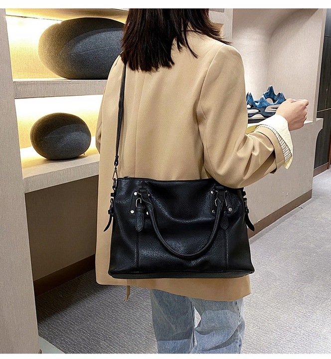 TOREBKA WOREK NA RAMIĘ brąz czarna SHOPPER DO RĘKI pasek jakość