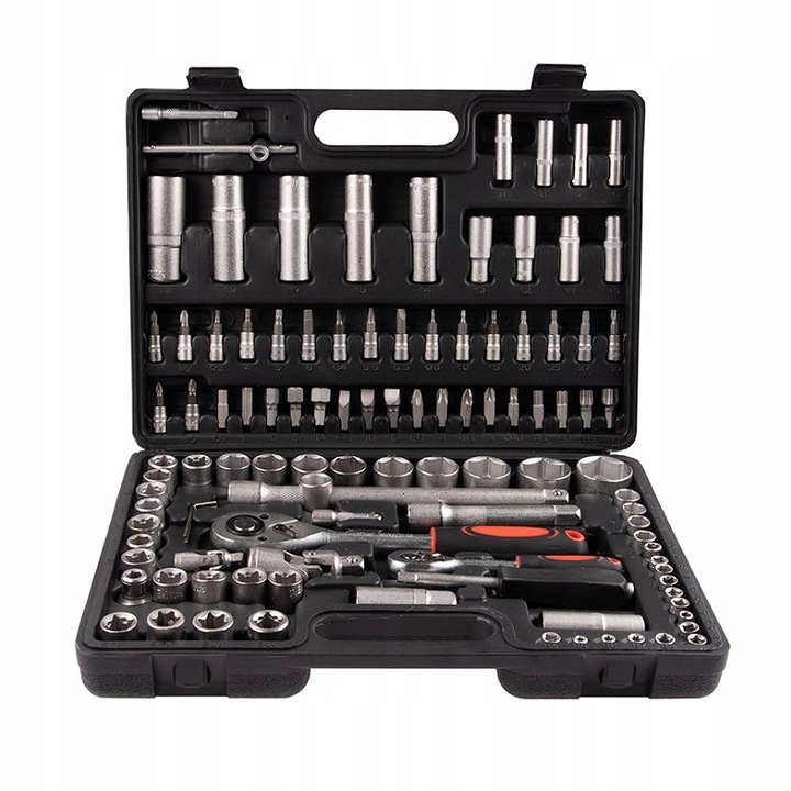 ZESTAW NARZĘDZIOWY KLUCZE NASADOWE 108 ELEMENTÓW NASADKI GRZECHOTKI 1/4 1/2