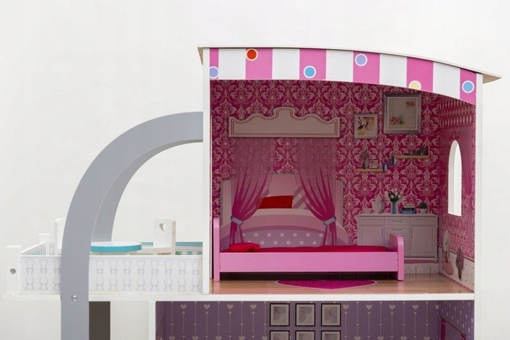 DREWNIANY DOMEK DLA LALEK WILLA MEBELKI W ZESTAWIE