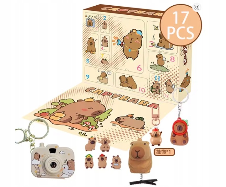 KALENDARZ ADWENTOWY ŚWIĄTECZNY KAPIBARA 12 OKIENEK PREZENT DLA DZIECI