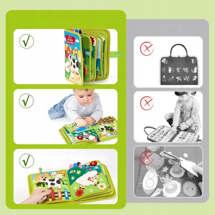 Książeczka Manipulacyjna Sensoryczna Montessori Tablica Zabawka Edukacyjna