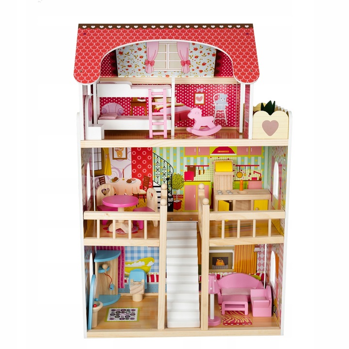 Domek dla Lalek Duży XXL Drewniany Mebelki Oświetlenie LED Akcesoria Meble