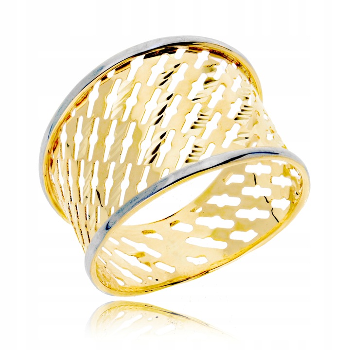 Złoty pierścionek 585 szeroki ażurowy wzór GRAWER
