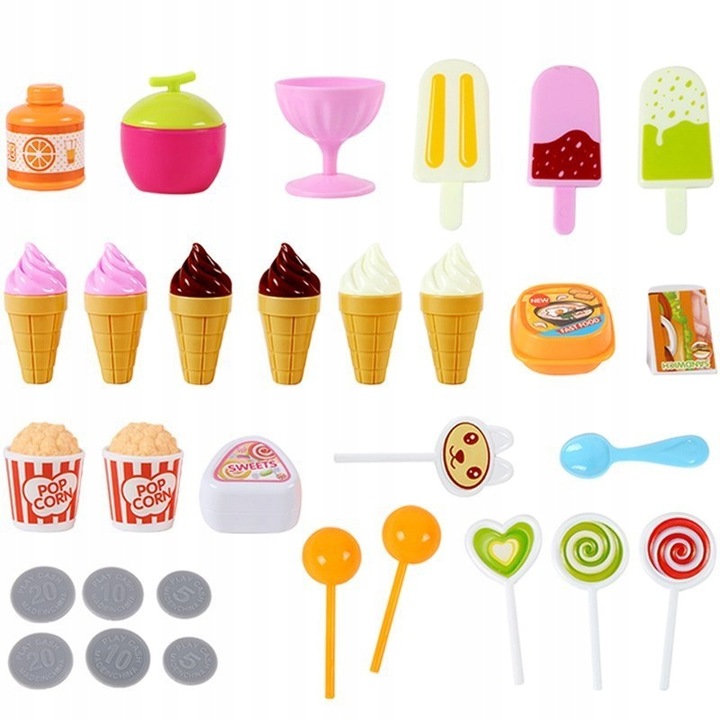 SKLEP WÓZEK LODZIARNIA CUKIERNIA DŹWIĘK LED 39 ELEMENTÓW DLA DZIECI