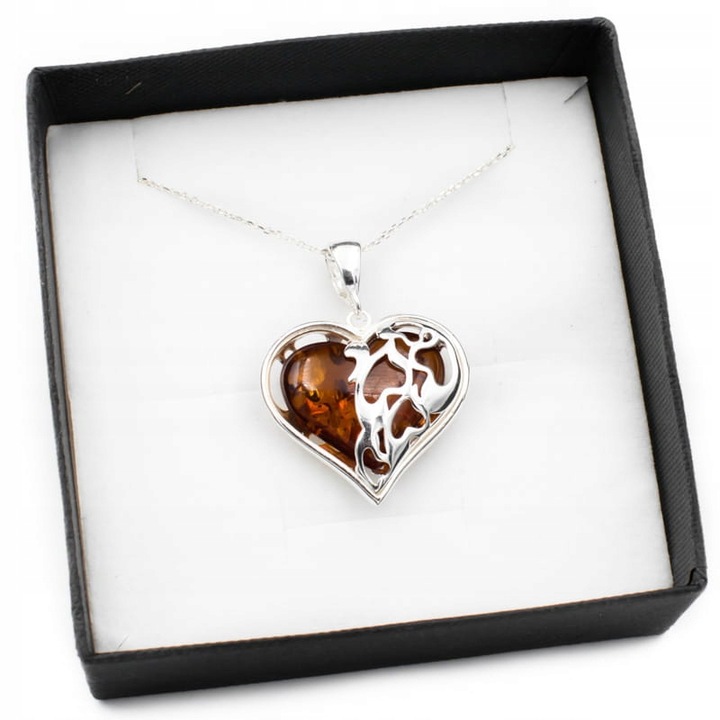 Naszyjnik Bursztynowe serce bursztyn grawer
