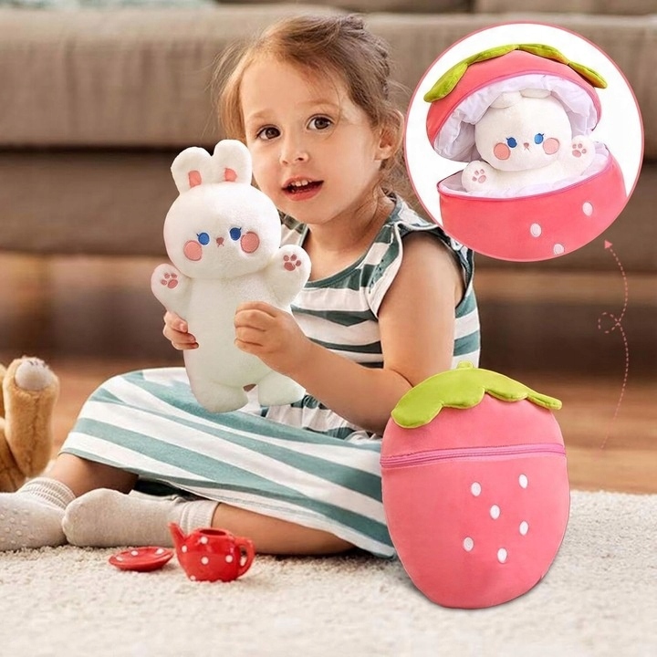 MASKOTKA MARZEŃ! Truskawkowy Królik 2w1 – Zabawka i Poduszka! 60cm