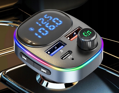 TRANSMITER BLUETOOTH FM SAMOCHODOWY SZYBKA ŁADOWARKA USB USB-C AUX