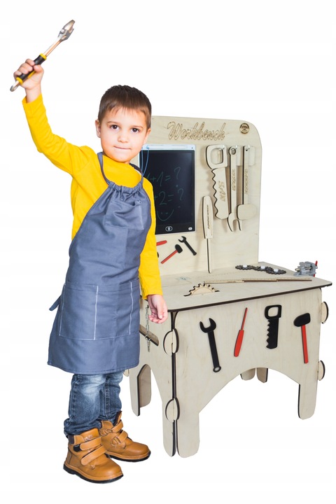 Drewniany warsztat majsterkowicza tablet kłódka imadło schowek piła POLSKI!